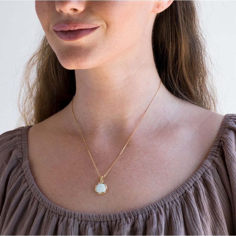 Yellow Gold Plated Round White Opal 12mm Pendant