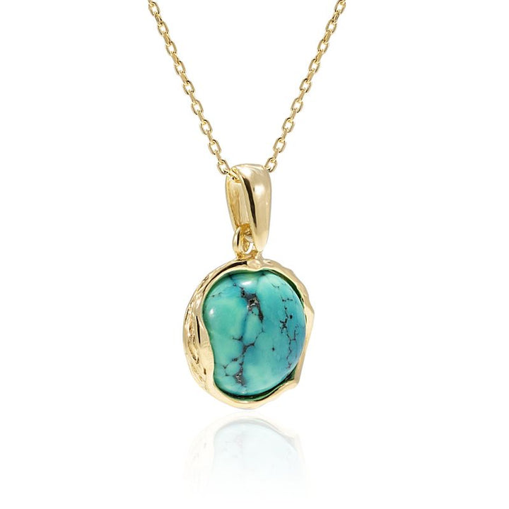 Yellow Gold Plated Round Turquoise 12mm Pendant