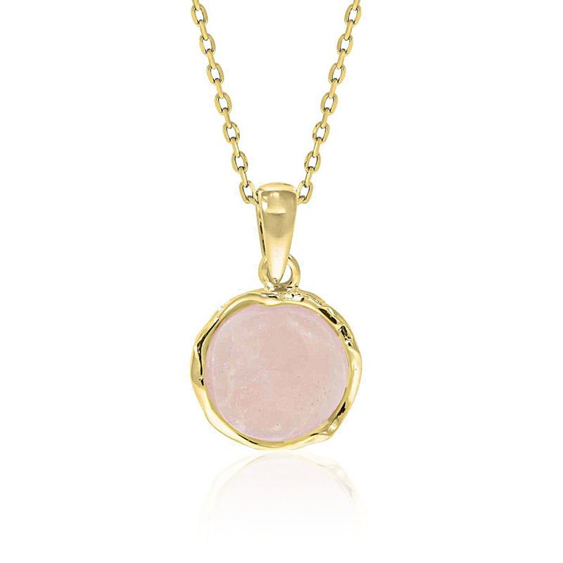 Yellow Gold Plated Round Pink Rose Quartz 12mm Pendant