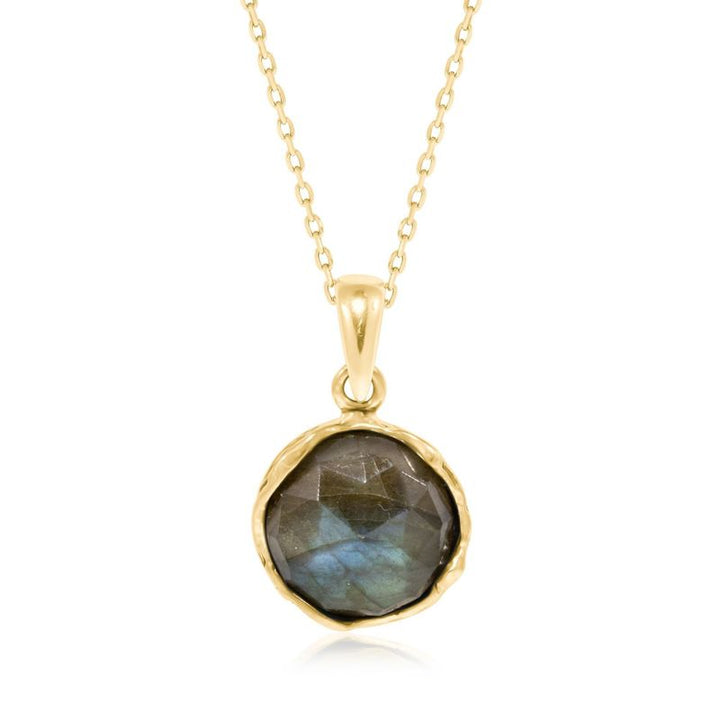 Yellow Gold Plated Labradorite Pendant 12mm