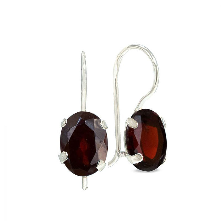 14K White Gold Oval Red Garnet 6X8mm Dangle Earrings