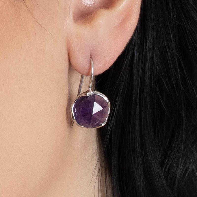 14K White Gold Round Purple Amethyst 12mm Dangle Earrings