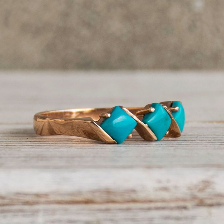 14K Rose Gold Square Turquoise 4X4mm Ring