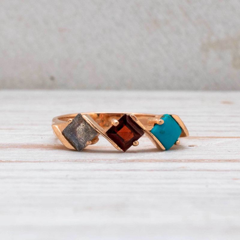 14K Rose Gold Square Brown Labradorite 4mm Ring