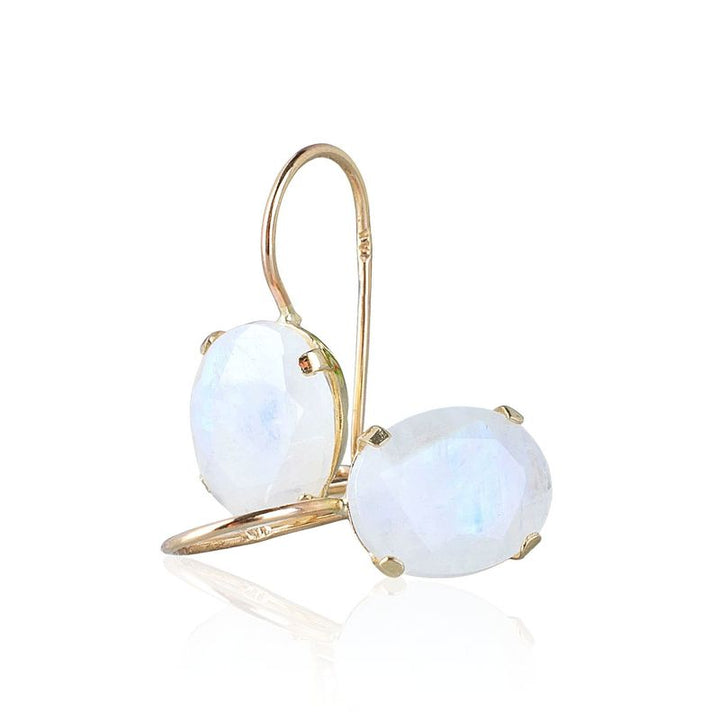 14K Yellow Gold Oval White Moonstone 8X10mm Dangle Earrings