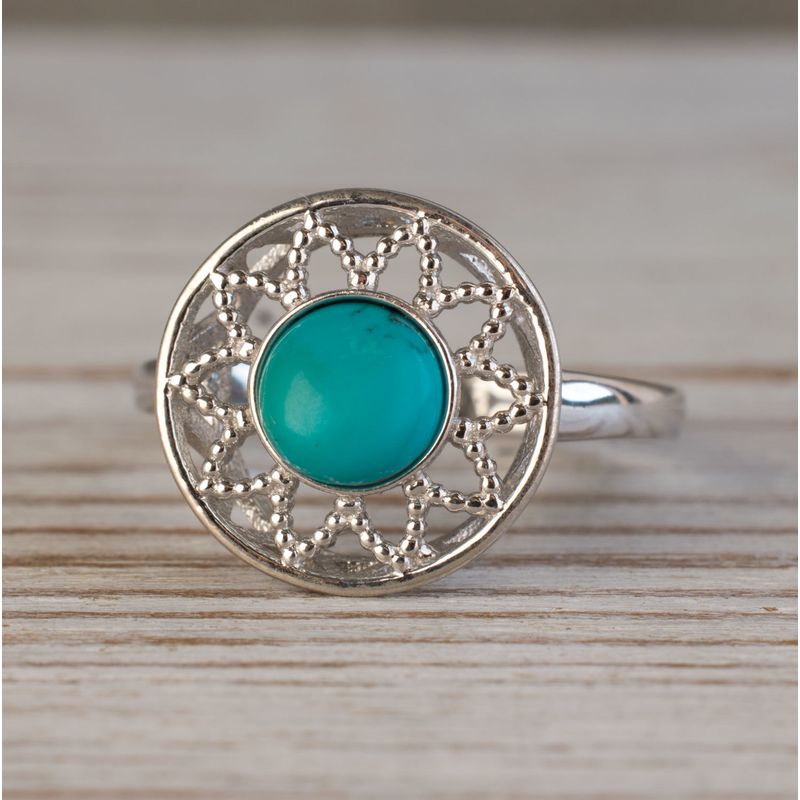 14K White Gold Round Turquoise 6mm Ring