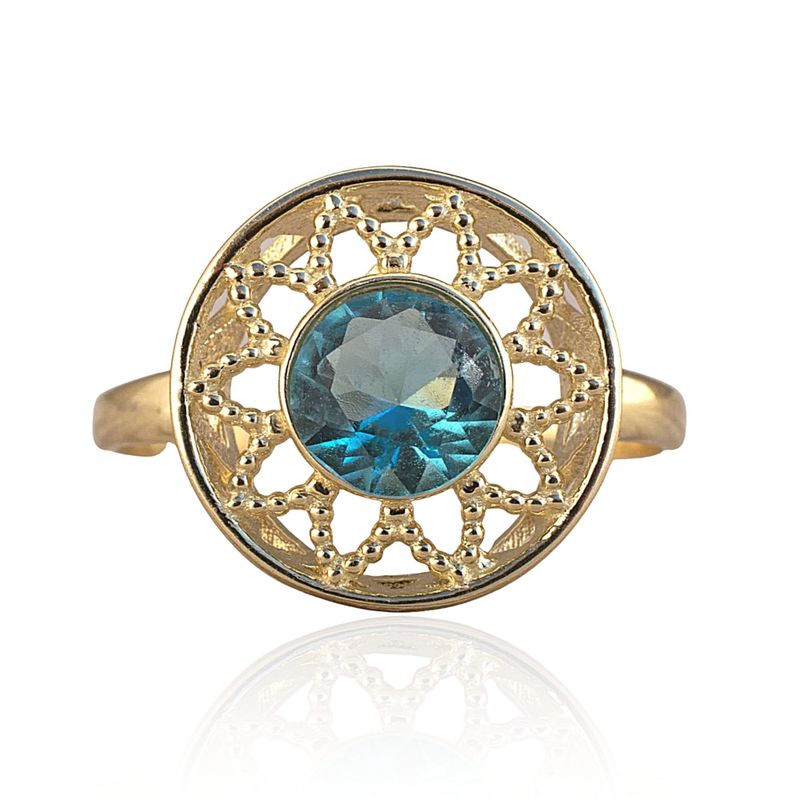14K Yellow Gold Round Blue Topaz 6mm Ring