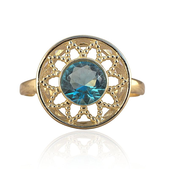 14K Yellow Gold Round Blue Topaz 6mm Ring