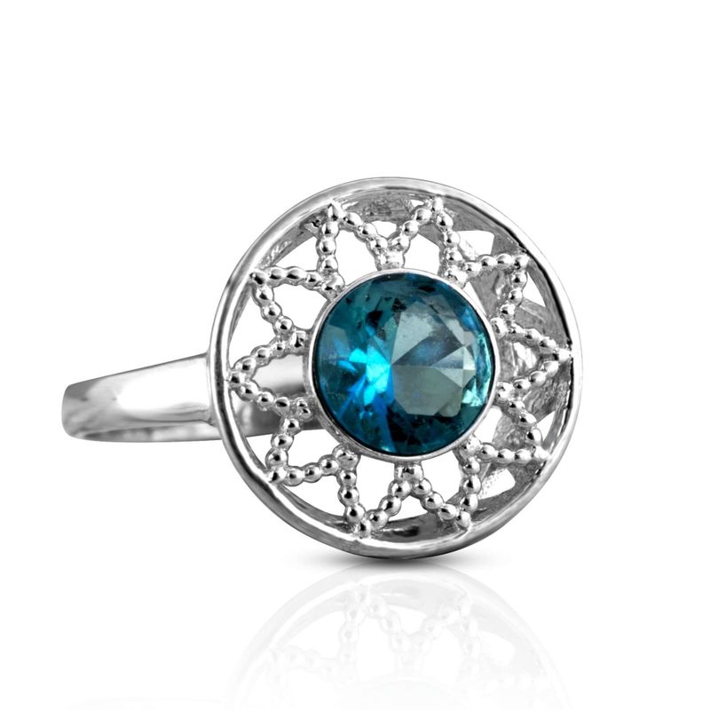 14K White Gold Round Blue Topaz 6mm Ring