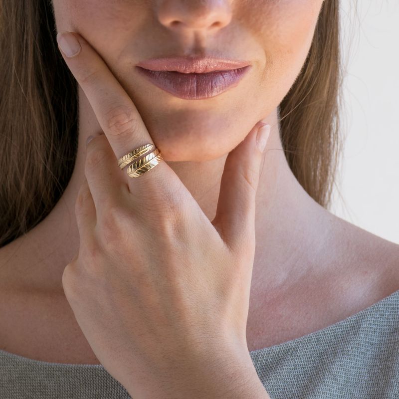 Yellow Gold Plated Feather Snake Ring