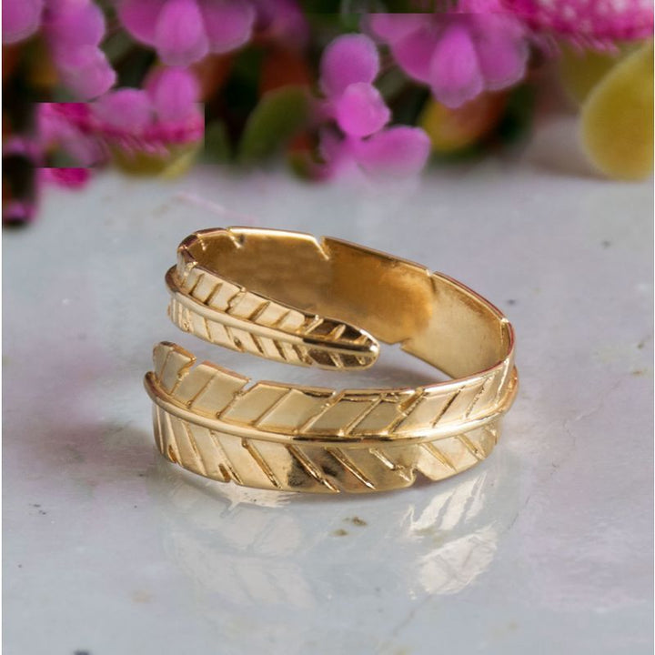 Yellow Gold Plated Feather Snake Ring