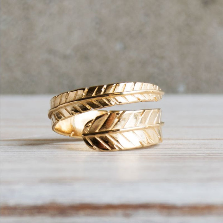 Yellow Gold Plated Feather Snake Ring