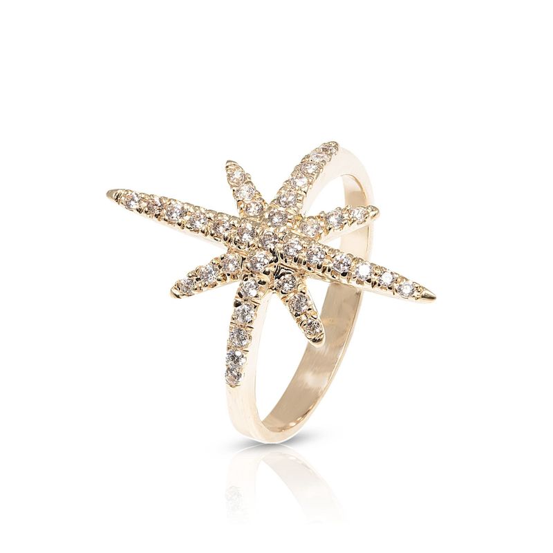 14K Rose Gold Star White Cubic Zirconia 1.2mm Ring