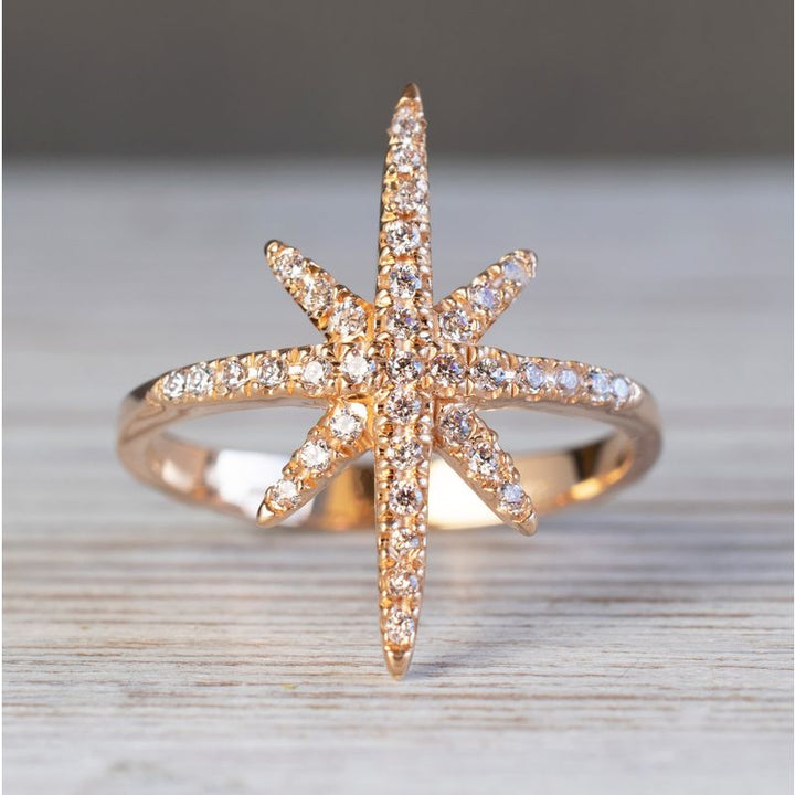 14K Rose Gold Star White Cubic Zirconia 1.2mm Ring
