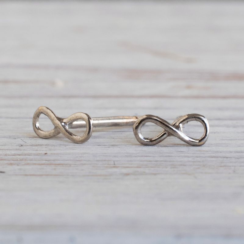 14k Solid Gold Infinity Stud Earrings With Gold Closures