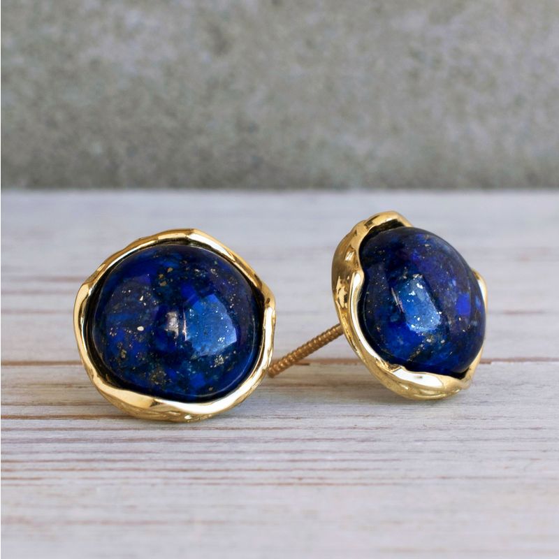 14K Yellow Gold Round Blue Lapis Lazuli 12mm Stud Earrings
