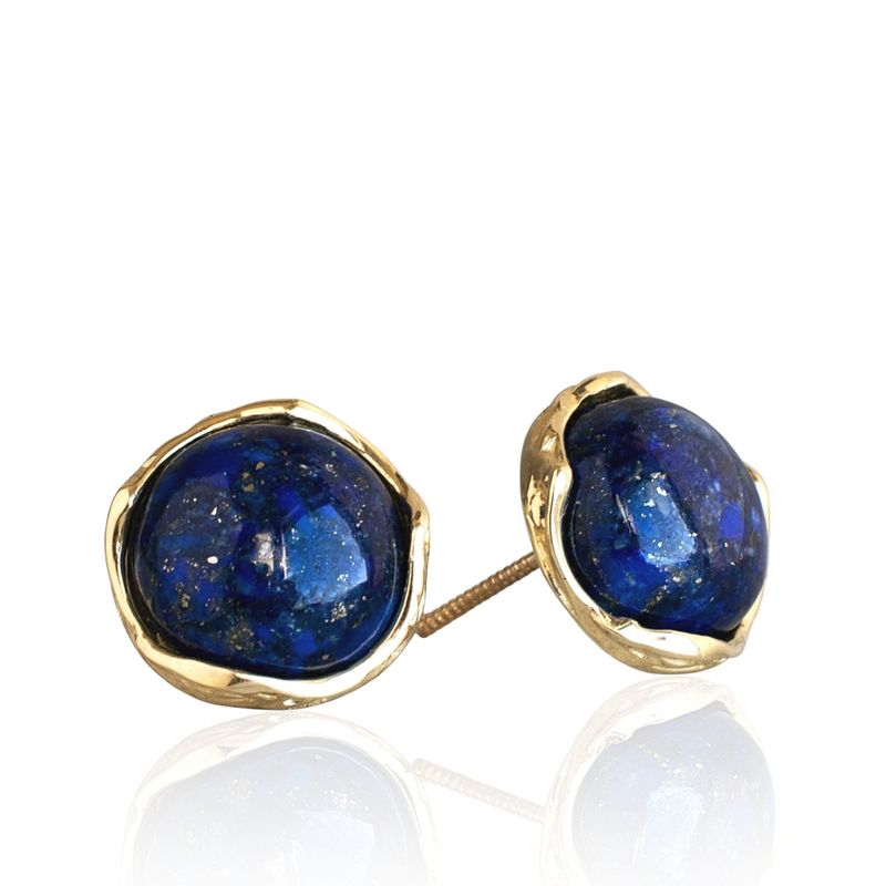 14K Yellow Gold Round Blue Lapis Lazuli 12mm Stud Earrings