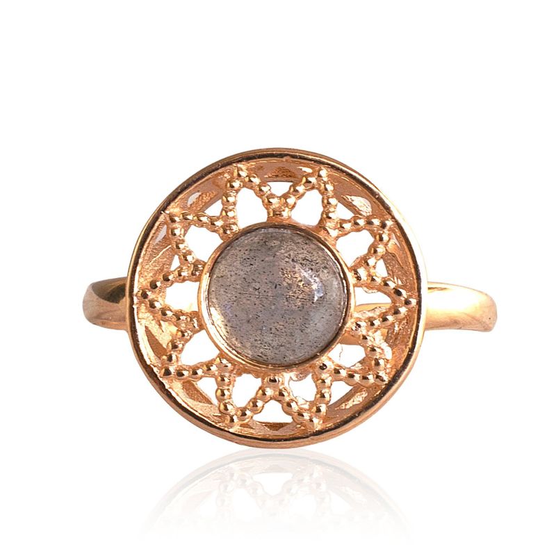 14K Rose Gold Round Brown Labradorite Ring - statement ring , Handmade 