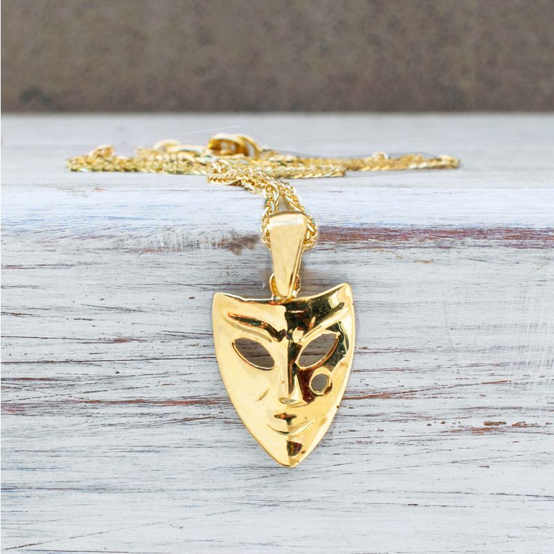 14K Yellow Gold Mask Pendant