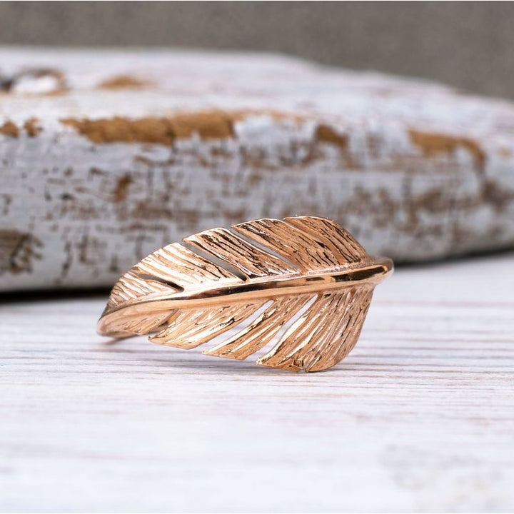 14K Rose Gold Thick Feather Ring