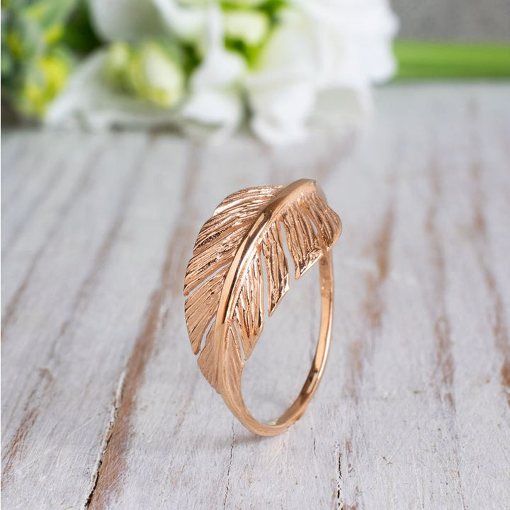 14K Rose Gold Thick Feather Ring