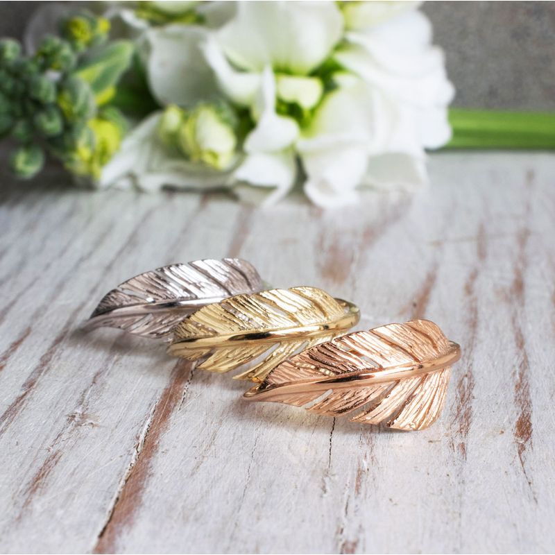 14K Rose Gold Thick Feather Ring