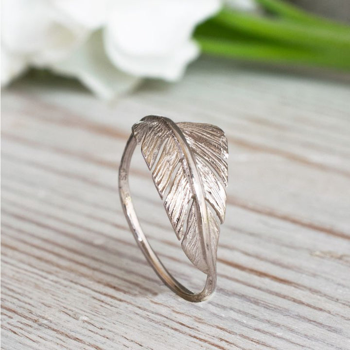 14K White Gold Feather Ring