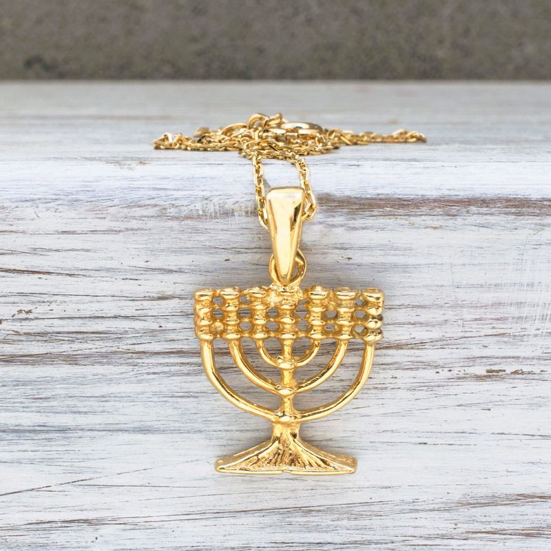 Yellow Gold Plated Menorah Pendant SHOP NOW AditaJewels