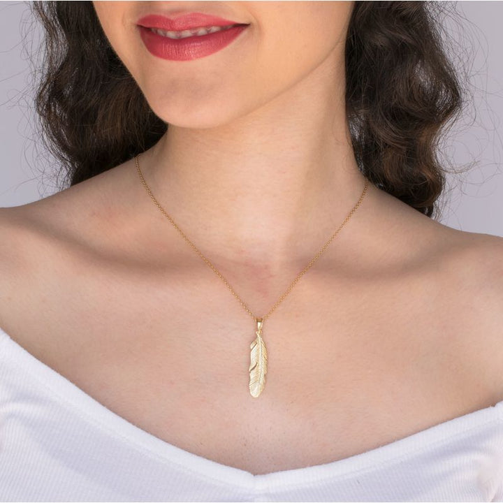 Yellow Gold Plated Feather Pendant