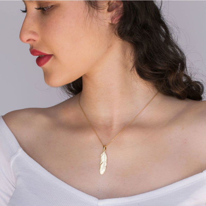 Yellow Gold Plated Feather Pendant