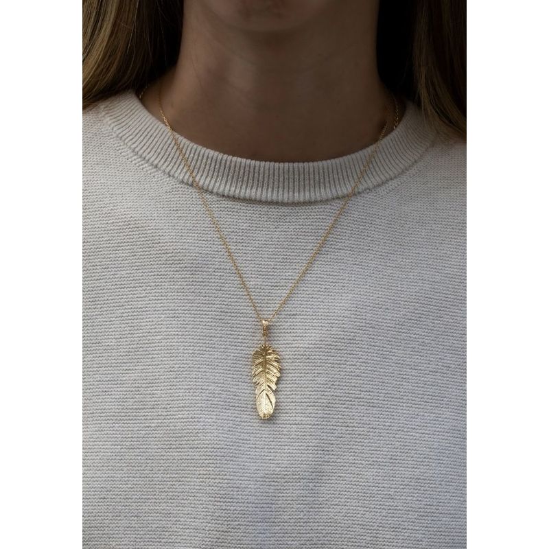 Yellow Gold Plated Feather Pendant