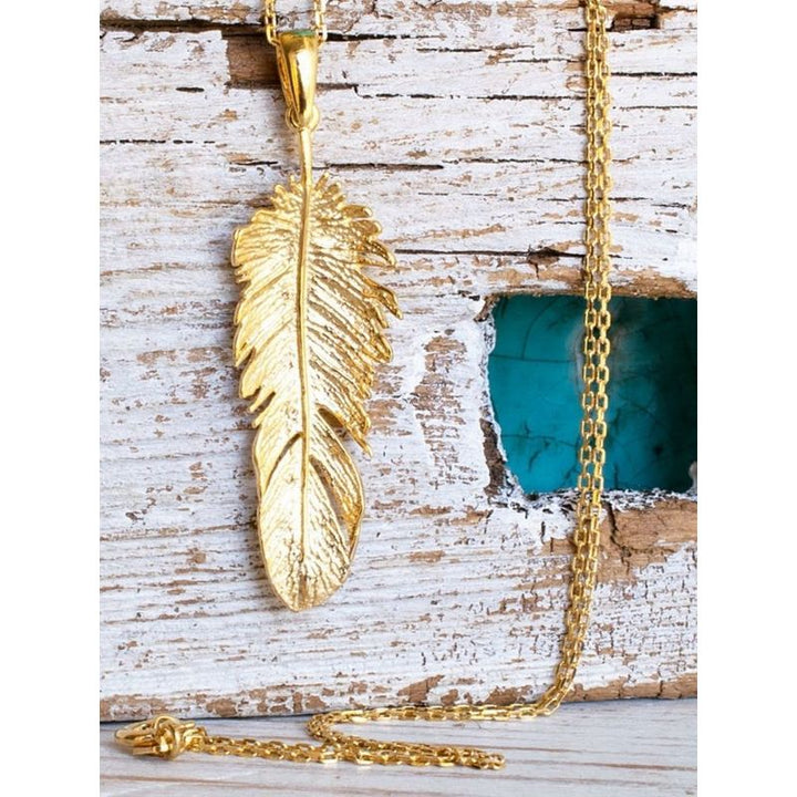 Yellow Gold Plated Feather Pendant