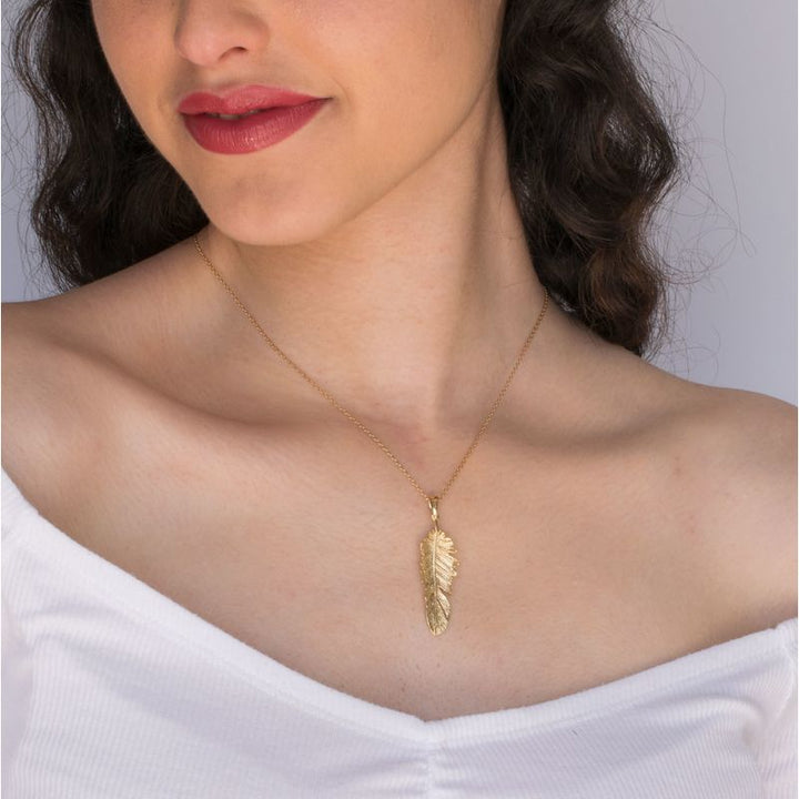 Yellow Gold Plated Feather Pendant