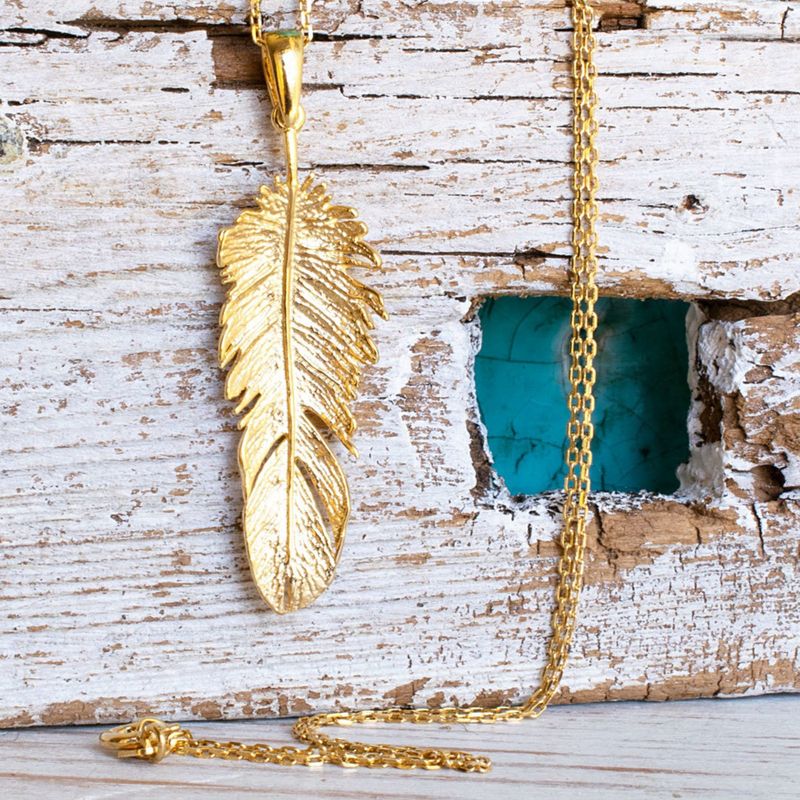 Yellow Gold Plated Feather Pendant