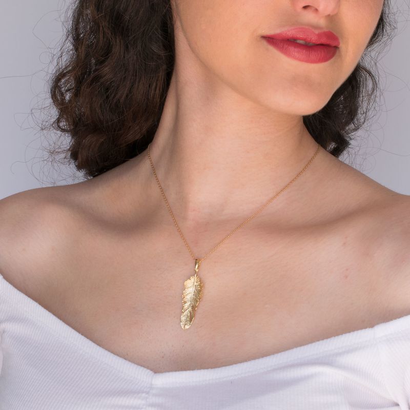 Yellow Gold Plated Feather Pendant
