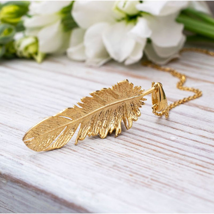 Yellow Gold Plated Feather Pendant