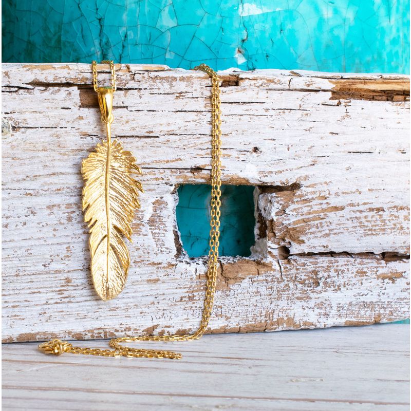 Yellow Gold Plated Feather Pendant