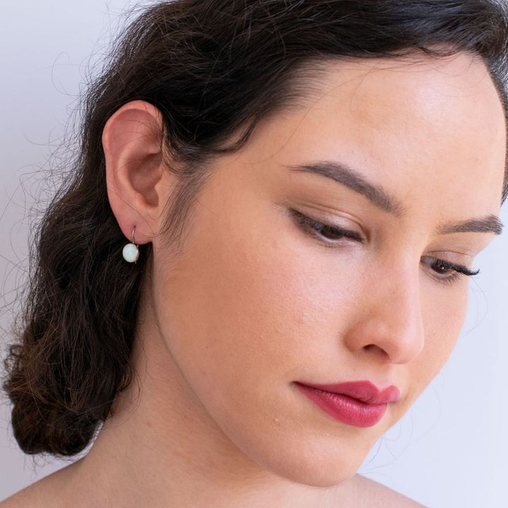 14K White Gold White Opal Classic Earrings 8mm