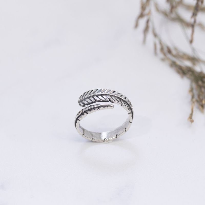 925 Sterling Silver Feather Adjustable Ring