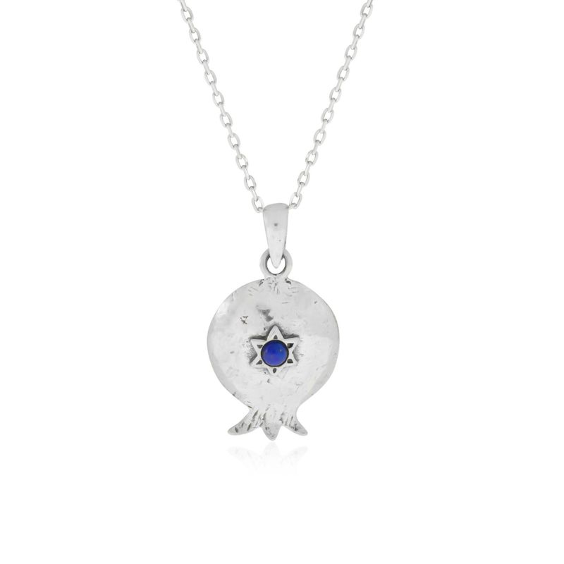 925 Sterling Silver Pomegranate Pendant With 3mm Lapis Gemstone