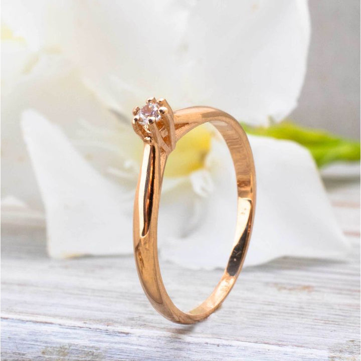 14K Rose Gold Round White Cubic Zirconia 3mm Ring