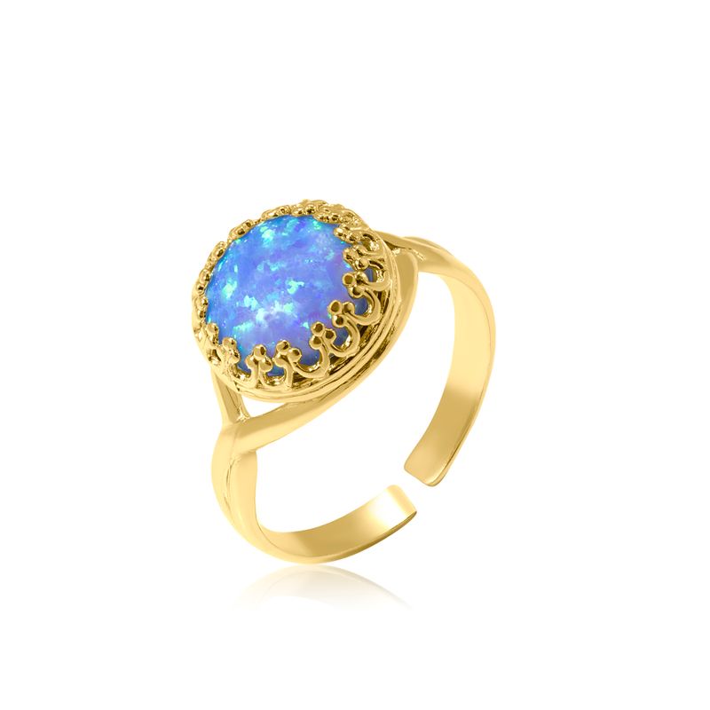 Yellow Gold Plated Blue Opal 10mm Ring