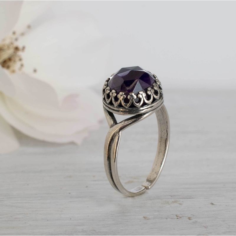 925 Sterling Silver Round Purple Amethyst 10mm Ring