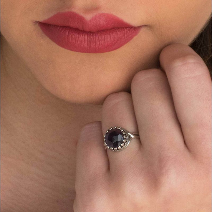925 Sterling Silver Round Purple Amethyst 10mm Ring