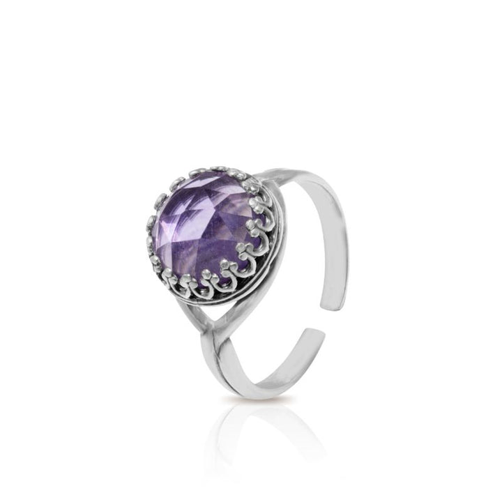 925 Sterling Silver Round Purple Amethyst 10mm Ring