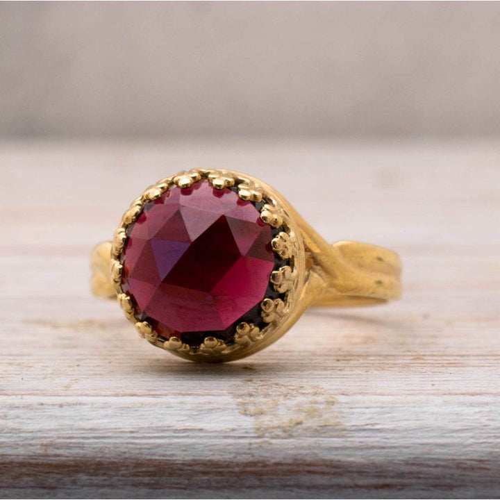 Yellow Gold Plated Red Garnet 10mm Ring