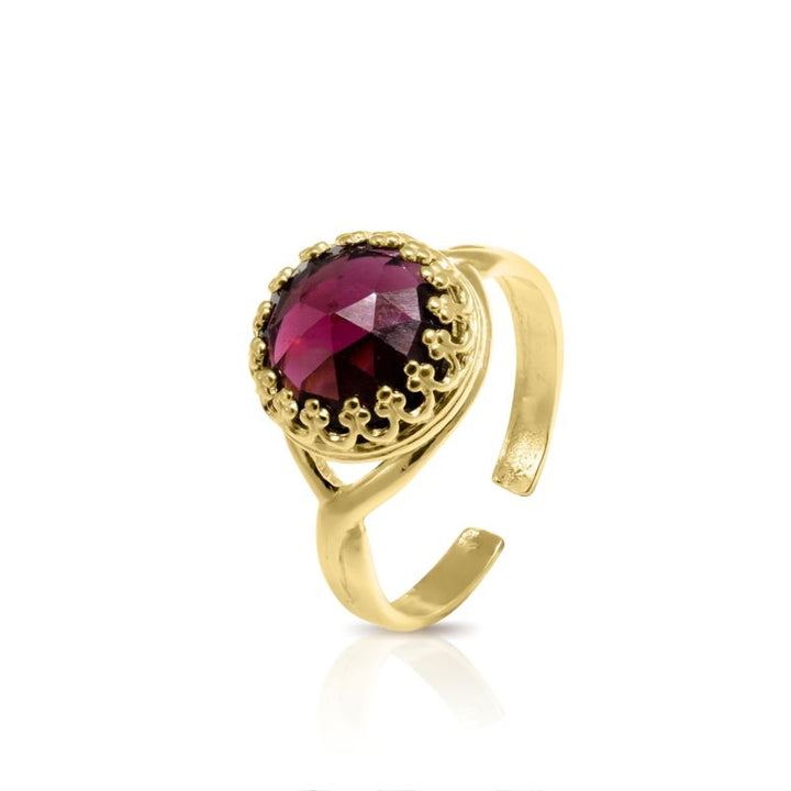 Yellow Gold Plated Red Garnet 10mm Ring