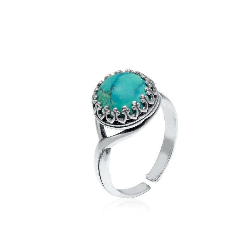 925 Sterling Silver Round Turquoise 10mm Ring