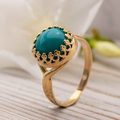 Yellow Gold Plated 925 Sterling Turquoise 10mm