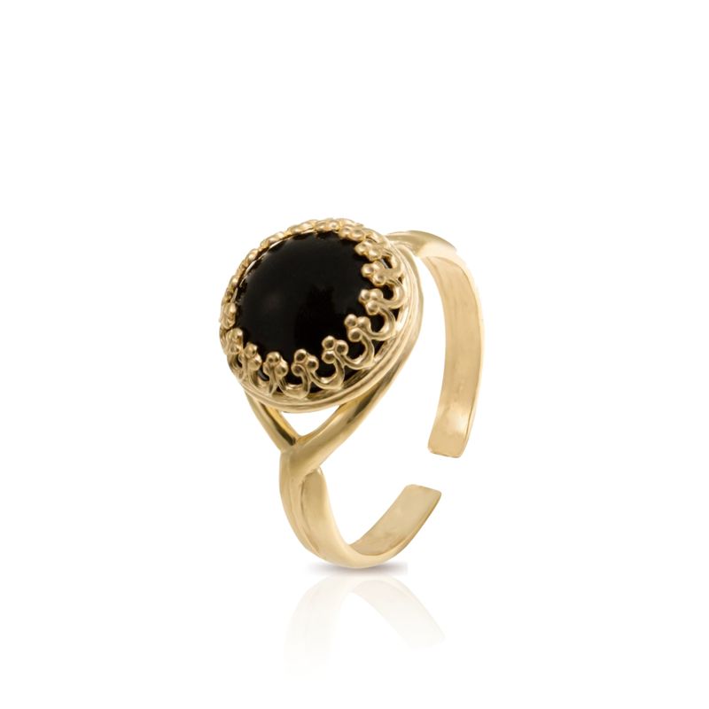 Yellow Gold Plated Black Onyx 10mm Ring